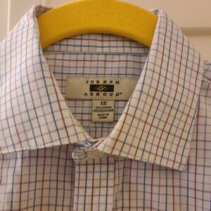 Men’s Warehouse Joseph Abboud Non-Iron Boys Blue/Magenta Grid Dress Shirt, sz 12